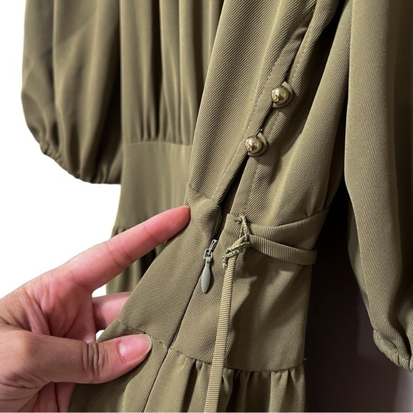 ZIMMERMANN  Bow-detailed Twill Midi Dress in Army Green Sz M - Picture 5 of 8